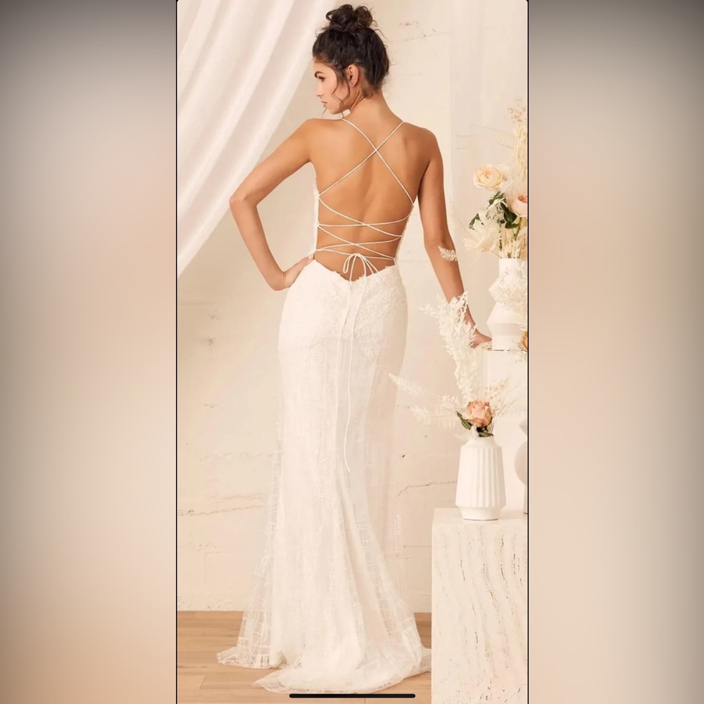 Lulus White Bridal Dress - Wonderstruck White Glitter Lace-Up Dress - Picture 2 of 6